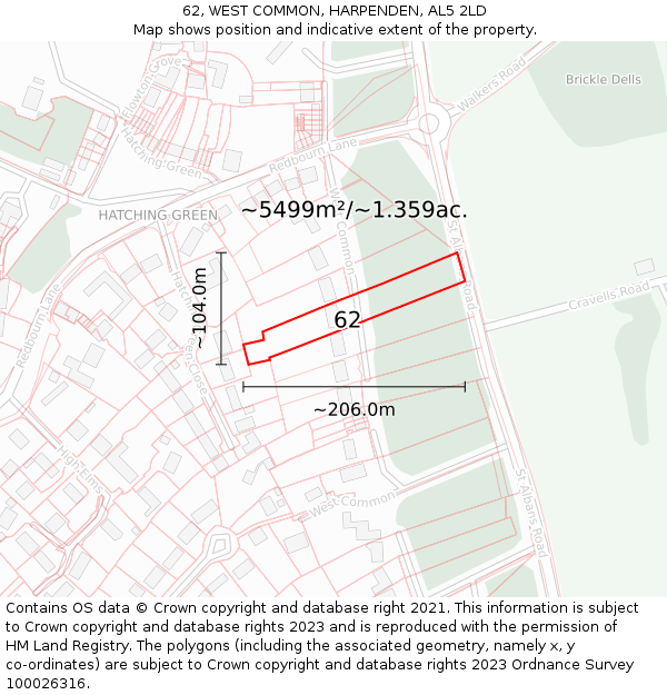 62, WEST COMMON, HARPENDEN, AL5 2LD: Plot and title map