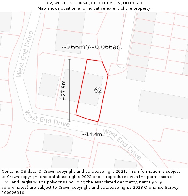 62, WEST END DRIVE, CLECKHEATON, BD19 6JD: Plot and title map