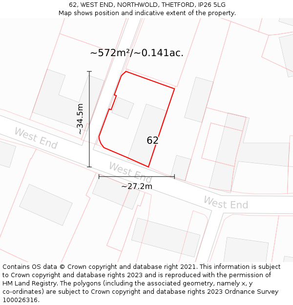 62, WEST END, NORTHWOLD, THETFORD, IP26 5LG: Plot and title map