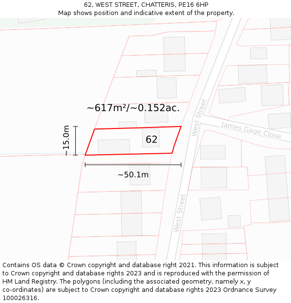 62, WEST STREET, CHATTERIS, PE16 6HP: Plot and title map