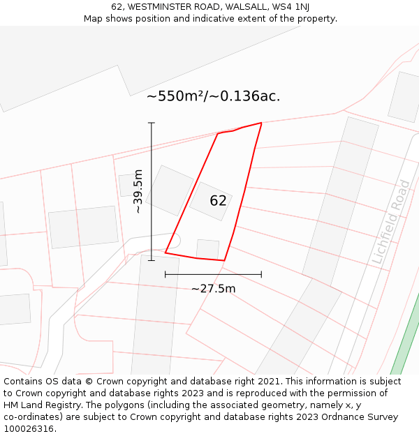 62, WESTMINSTER ROAD, WALSALL, WS4 1NJ: Plot and title map