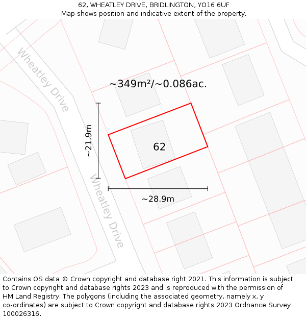 62, WHEATLEY DRIVE, BRIDLINGTON, YO16 6UF: Plot and title map