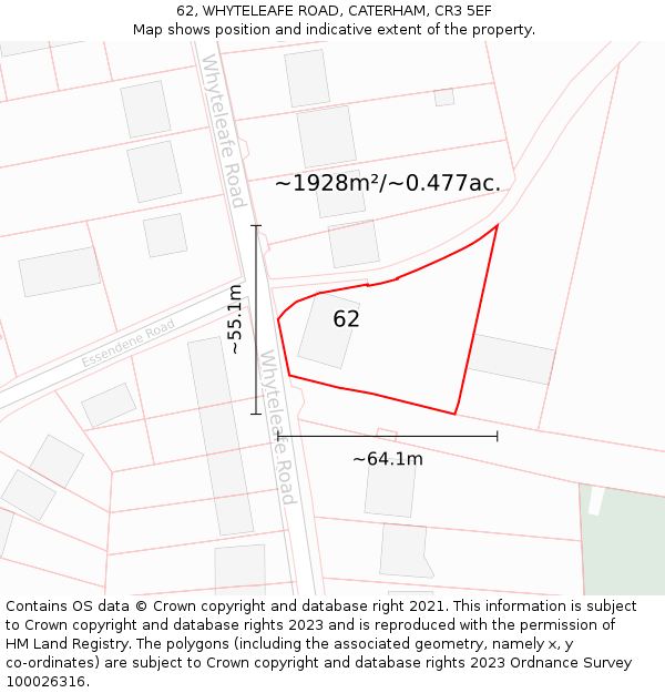 62, WHYTELEAFE ROAD, CATERHAM, CR3 5EF: Plot and title map