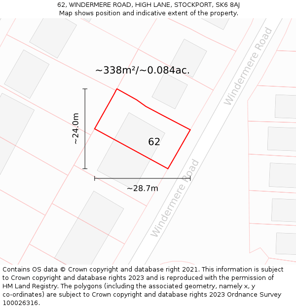 62, WINDERMERE ROAD, HIGH LANE, STOCKPORT, SK6 8AJ: Plot and title map