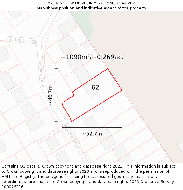62, WINSLOW DRIVE, IMMINGHAM, DN40 2BZ: Plot and title map