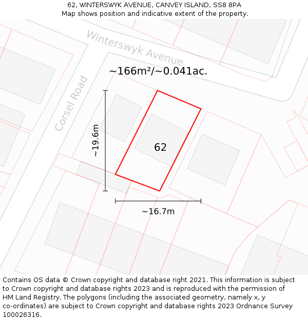 62, WINTERSWYK AVENUE, CANVEY ISLAND, SS8 8PA: Plot and title map