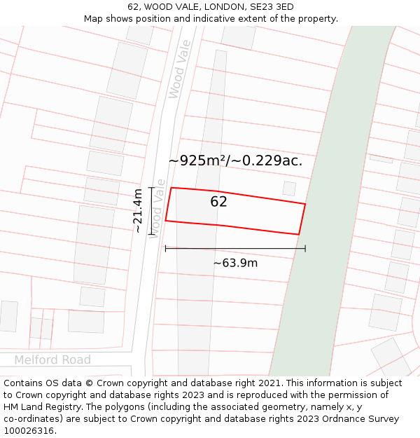 62, WOOD VALE, LONDON, SE23 3ED: Plot and title map