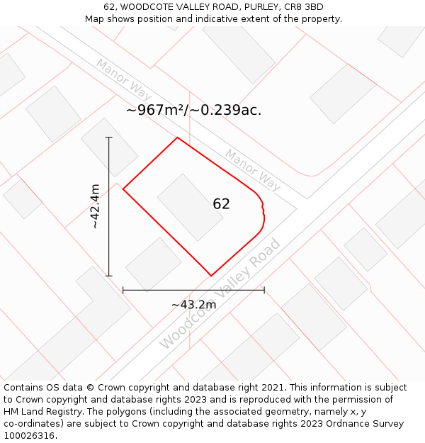 62, WOODCOTE VALLEY ROAD, PURLEY, CR8 3BD: Plot and title map