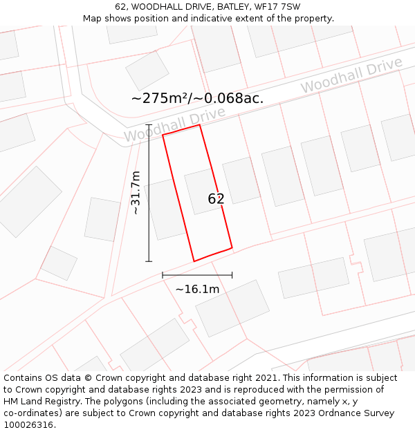 62, WOODHALL DRIVE, BATLEY, WF17 7SW: Plot and title map