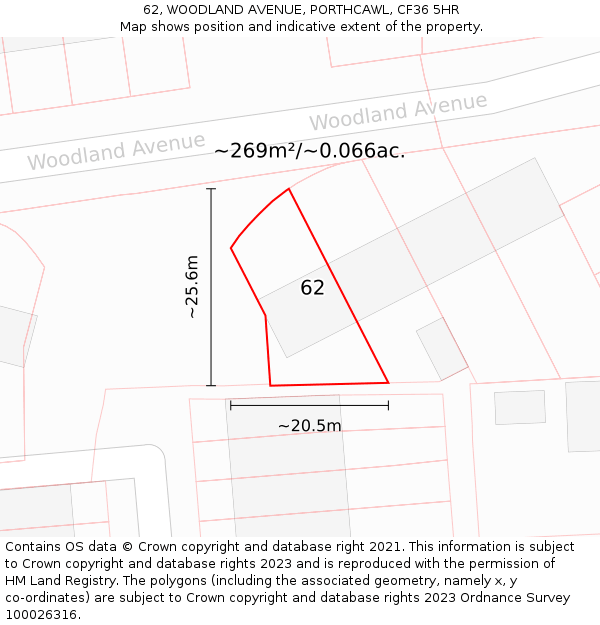 62, WOODLAND AVENUE, PORTHCAWL, CF36 5HR: Plot and title map