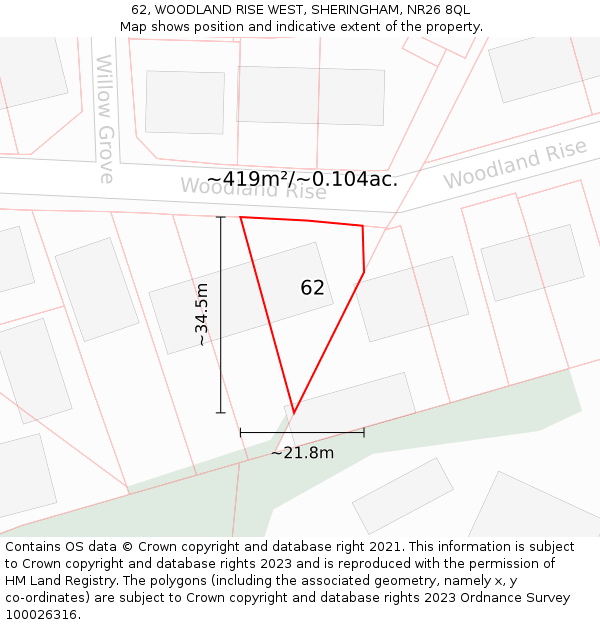 62, WOODLAND RISE WEST, SHERINGHAM, NR26 8QL: Plot and title map