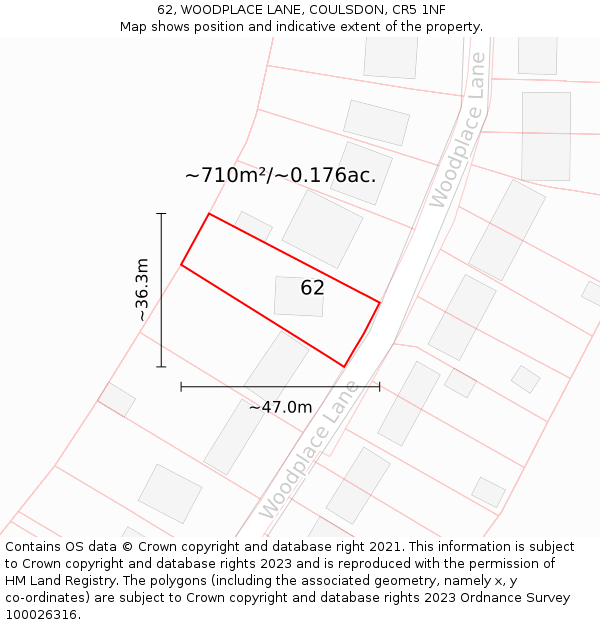 62, WOODPLACE LANE, COULSDON, CR5 1NF: Plot and title map