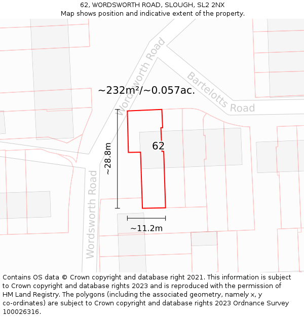 62, WORDSWORTH ROAD, SLOUGH, SL2 2NX: Plot and title map