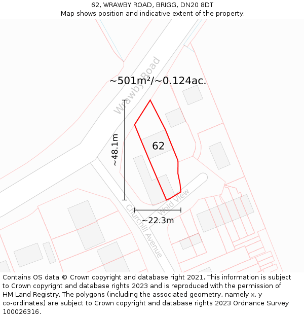 62, WRAWBY ROAD, BRIGG, DN20 8DT: Plot and title map