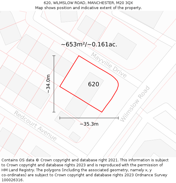 620, WILMSLOW ROAD, MANCHESTER, M20 3QX: Plot and title map