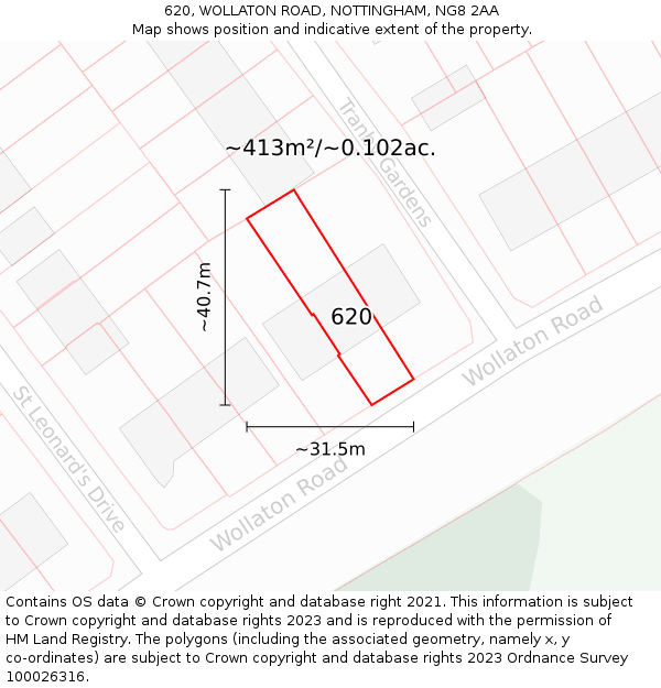 620, WOLLATON ROAD, NOTTINGHAM, NG8 2AA: Plot and title map