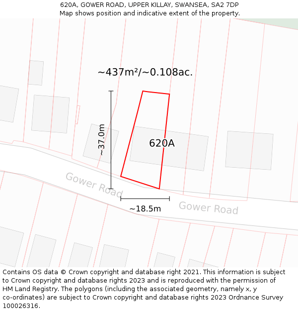 620A, GOWER ROAD, UPPER KILLAY, SWANSEA, SA2 7DP: Plot and title map