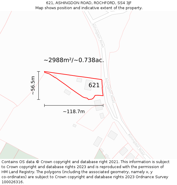 621, ASHINGDON ROAD, ROCHFORD, SS4 3JF: Plot and title map