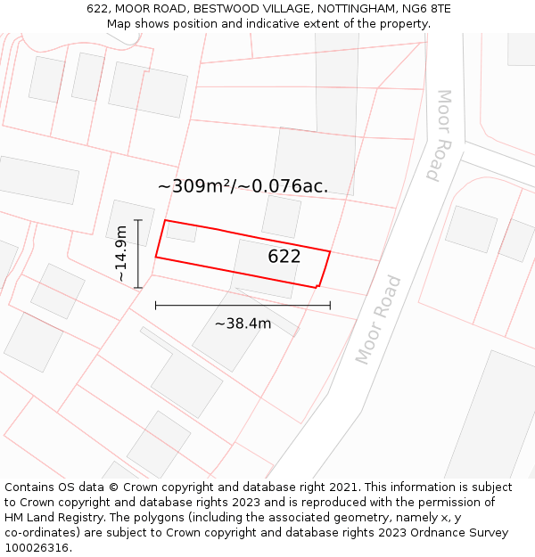 622, MOOR ROAD, BESTWOOD VILLAGE, NOTTINGHAM, NG6 8TE: Plot and title map