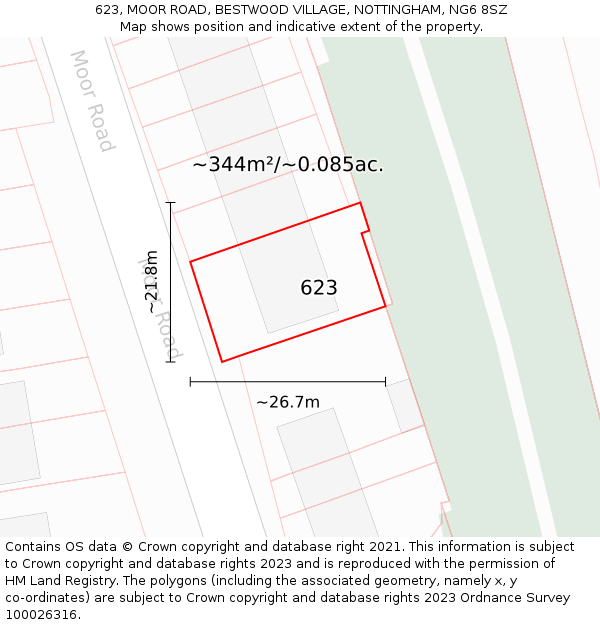 623, MOOR ROAD, BESTWOOD VILLAGE, NOTTINGHAM, NG6 8SZ: Plot and title map