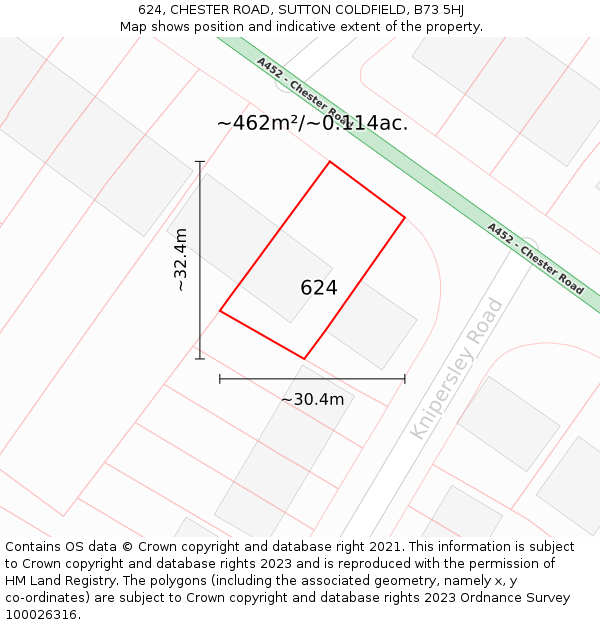 624, CHESTER ROAD, SUTTON COLDFIELD, B73 5HJ: Plot and title map