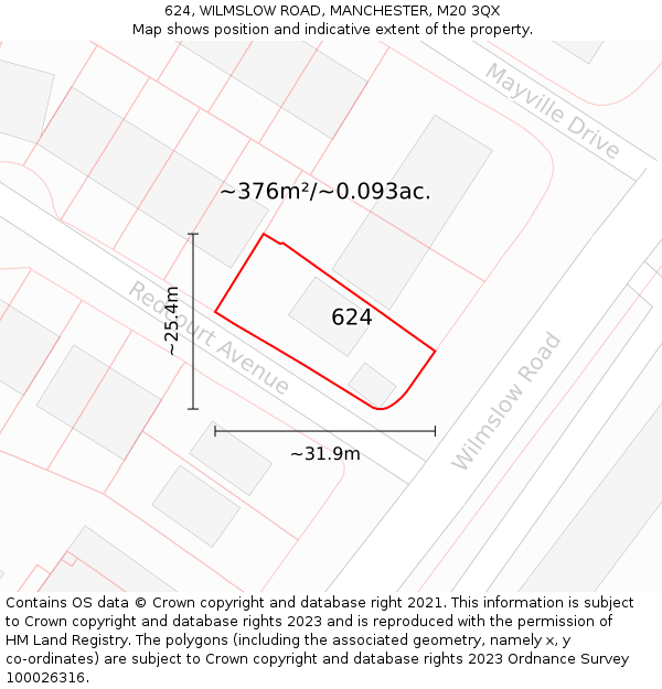 624, WILMSLOW ROAD, MANCHESTER, M20 3QX: Plot and title map