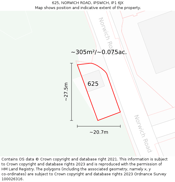 625, NORWICH ROAD, IPSWICH, IP1 6JX: Plot and title map
