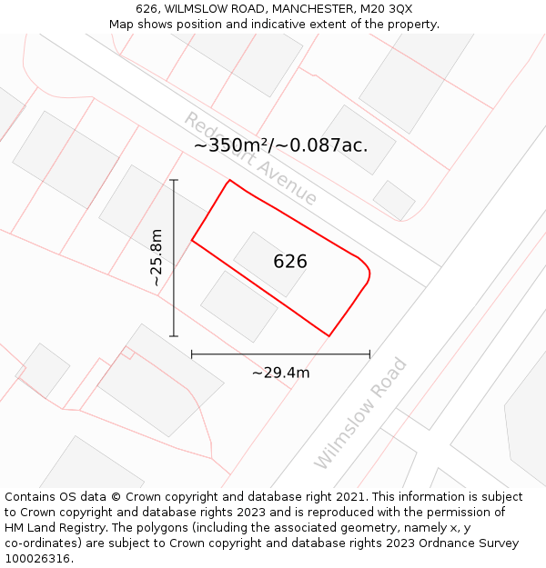 626, WILMSLOW ROAD, MANCHESTER, M20 3QX: Plot and title map