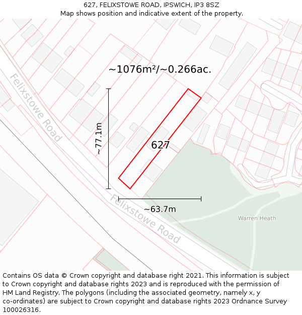 627, FELIXSTOWE ROAD, IPSWICH, IP3 8SZ: Plot and title map