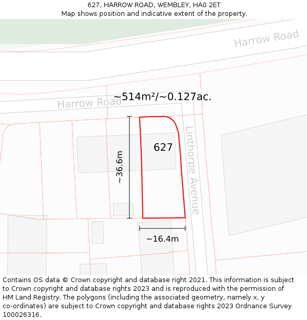 627, HARROW ROAD, WEMBLEY, HA0 2ET: Plot and title map
