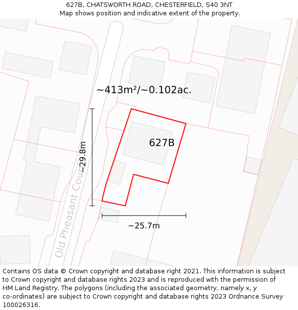 627B, CHATSWORTH ROAD, CHESTERFIELD, S40 3NT: Plot and title map