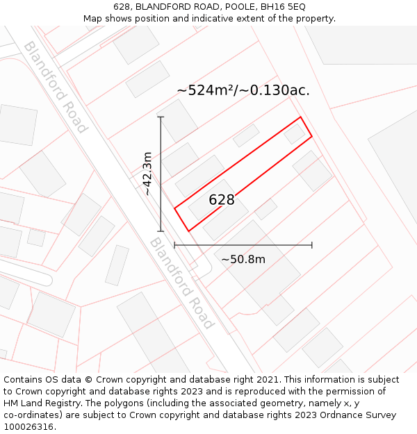 628, BLANDFORD ROAD, POOLE, BH16 5EQ: Plot and title map