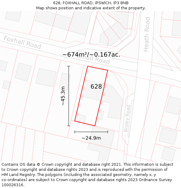 628, FOXHALL ROAD, IPSWICH, IP3 8NB: Plot and title map