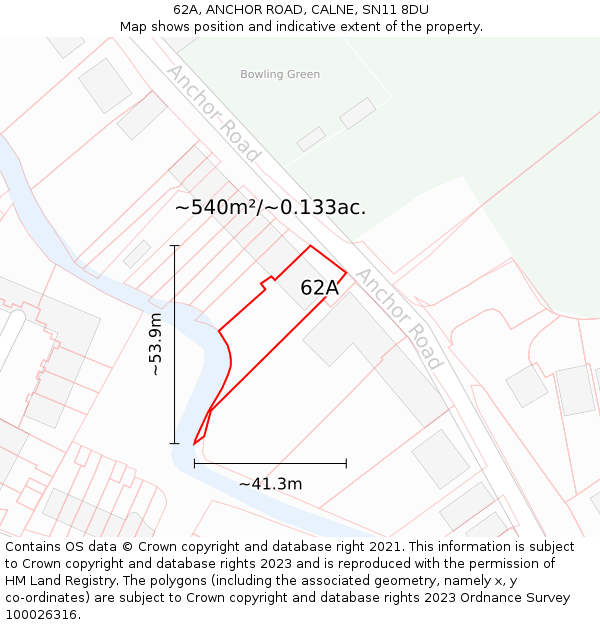 62A, ANCHOR ROAD, CALNE, SN11 8DU: Plot and title map