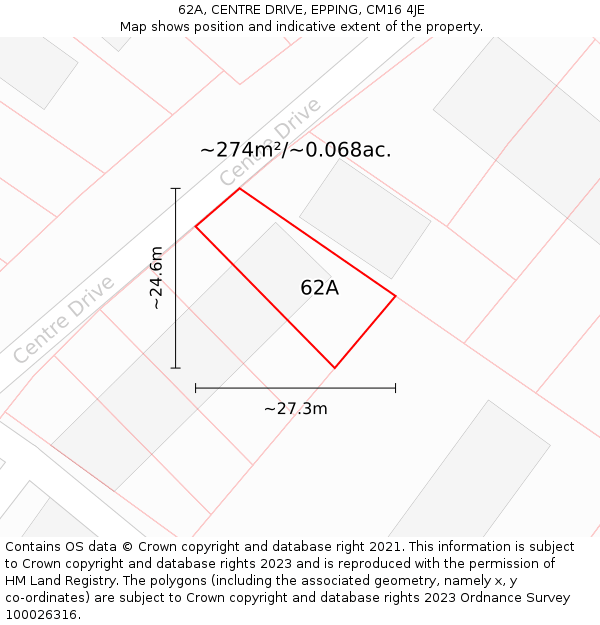 62A, CENTRE DRIVE, EPPING, CM16 4JE: Plot and title map