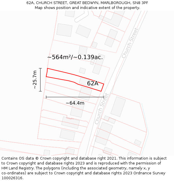 62A, CHURCH STREET, GREAT BEDWYN, MARLBOROUGH, SN8 3PF: Plot and title map