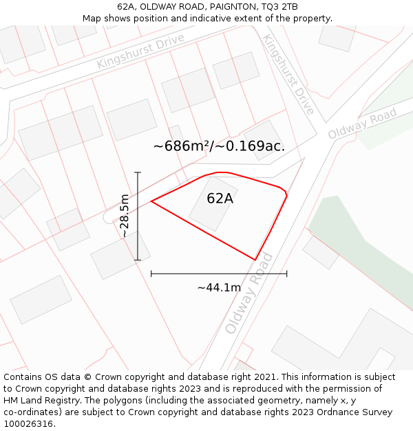 62A, OLDWAY ROAD, PAIGNTON, TQ3 2TB: Plot and title map