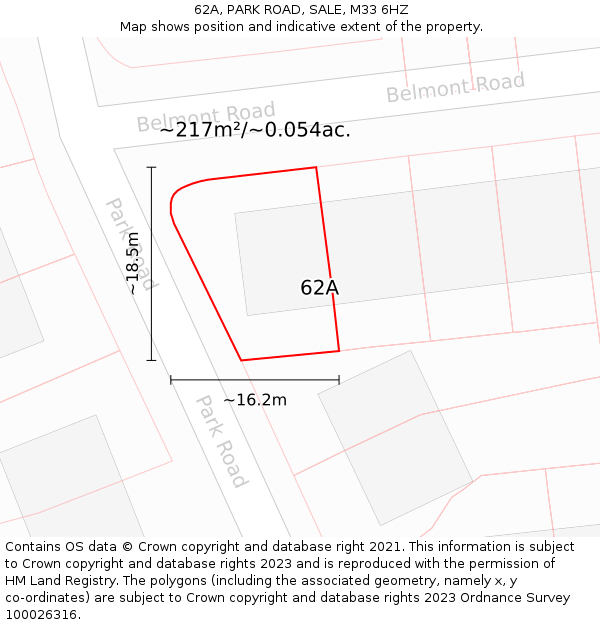 62A, PARK ROAD, SALE, M33 6HZ: Plot and title map