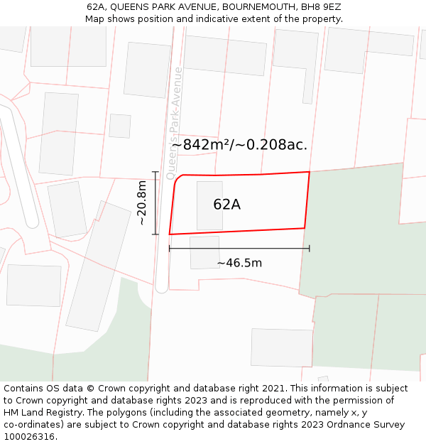 62A, QUEENS PARK AVENUE, BOURNEMOUTH, BH8 9EZ: Plot and title map