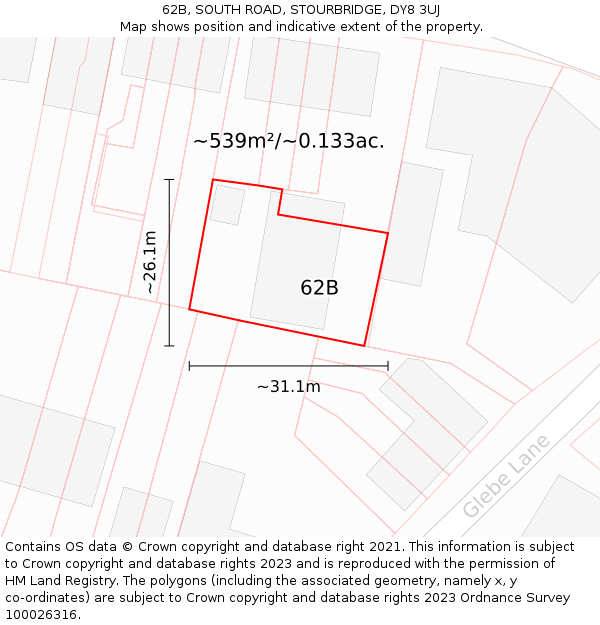 62B, SOUTH ROAD, STOURBRIDGE, DY8 3UJ: Plot and title map