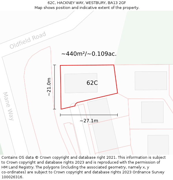 62C, HACKNEY WAY, WESTBURY, BA13 2GF: Plot and title map