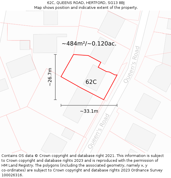 62C, QUEENS ROAD, HERTFORD, SG13 8BJ: Plot and title map