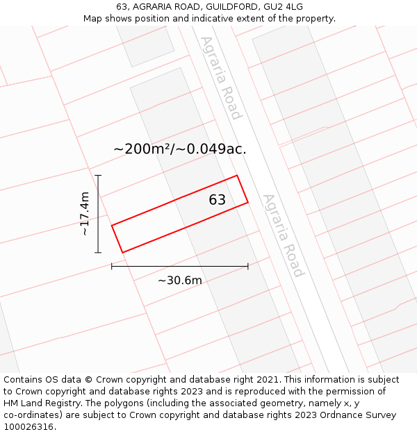 63, AGRARIA ROAD, GUILDFORD, GU2 4LG: Plot and title map