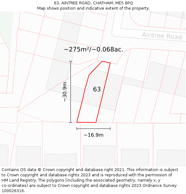 63, AINTREE ROAD, CHATHAM, ME5 8PQ: Plot and title map