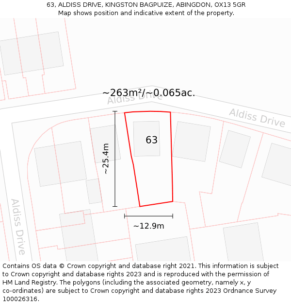 63, ALDISS DRIVE, KINGSTON BAGPUIZE, ABINGDON, OX13 5GR: Plot and title map