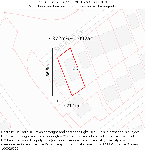 63, ALTHORPE DRIVE, SOUTHPORT, PR8 6HS: Plot and title map