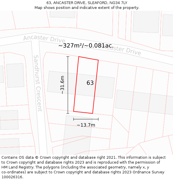 63, ANCASTER DRIVE, SLEAFORD, NG34 7LY: Plot and title map