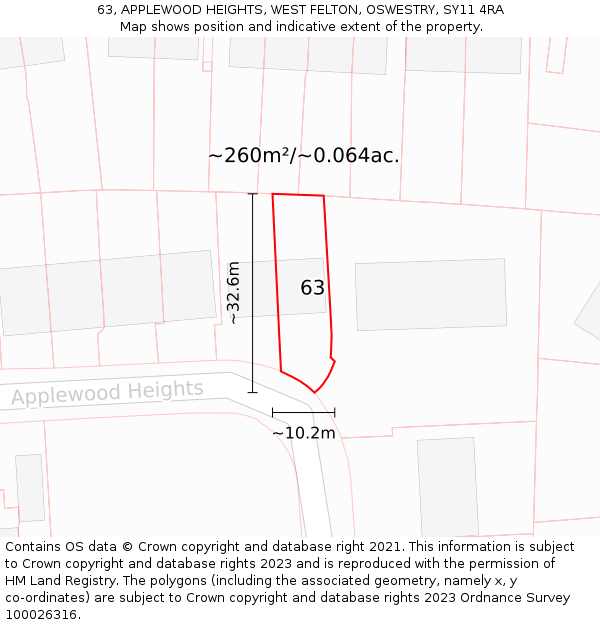 63, APPLEWOOD HEIGHTS, WEST FELTON, OSWESTRY, SY11 4RA: Plot and title map