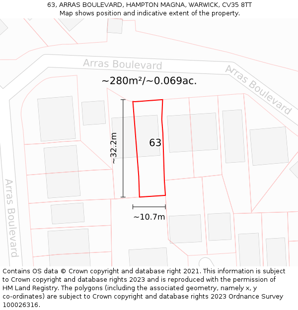 63, ARRAS BOULEVARD, HAMPTON MAGNA, WARWICK, CV35 8TT: Plot and title map