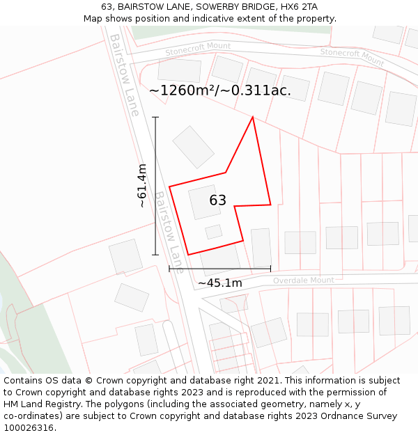 63, BAIRSTOW LANE, SOWERBY BRIDGE, HX6 2TA: Plot and title map